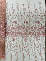 Satin 3D Floral Glitter Lace Fabric - 3D Satin Floral Embroidery With Glitter/Sequin, 54" Width (1 Yard)