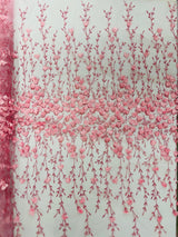 Satin 3D Floral Glitter Lace Fabric - 3D Satin Floral Embroidery With Glitter/Sequin, 54" Width (1 Yard)