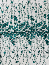 Satin 3D Floral Glitter Lace Fabric - 3D Satin Floral Embroidery With Glitter/Sequin, 54" Width (1 Yard)