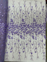 Satin 3D Floral Glitter Lace Fabric - 3D Satin Floral Embroidery With Glitter/Sequin, 54" Width (1 Yard)