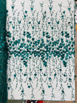 Satin 3D Floral Glitter Lace Fabric - 3D Satin Floral Embroidery With Glitter/Sequin, 54" Width (1 Yard)