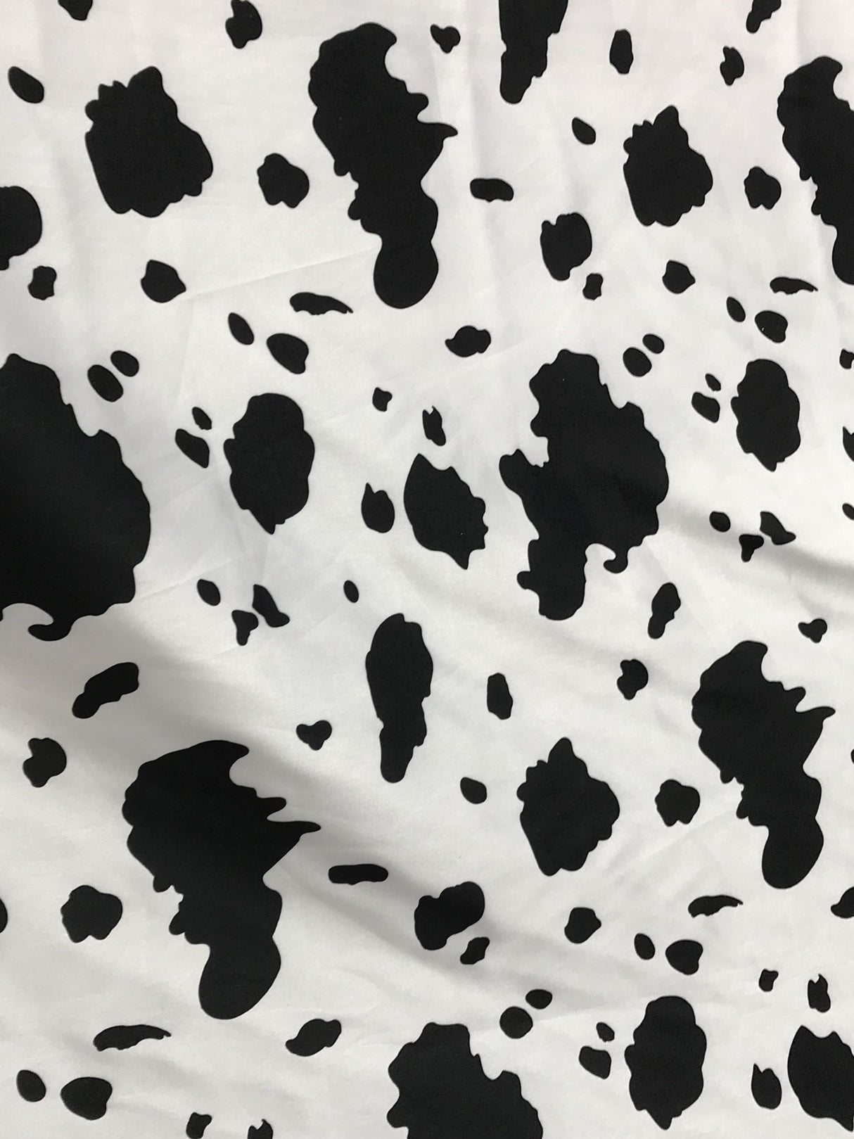 Black Cow Satin Print Polyester Fabric - White Cow Spots On White Shiny Light Weight Satin, 59/60" Width