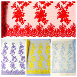 Scarlet 3D Floral Design Lace Fabric - Embroidered Beaded Mesh Lace, Double Scallop, 54" Width (1 Yard)
