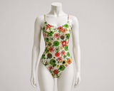 Printed Spandex Fabric Multi Floral on White