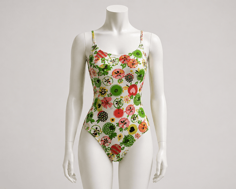 Printed Spandex Fabric Multi Floral on White