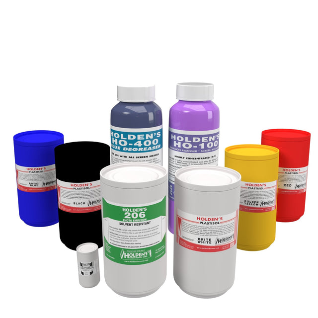 Screen Printing Kit For Plastisol Inks Screen Printing Kit - Brite White, Black, Red, Golden Yellow, Royal Blue (Quarts)