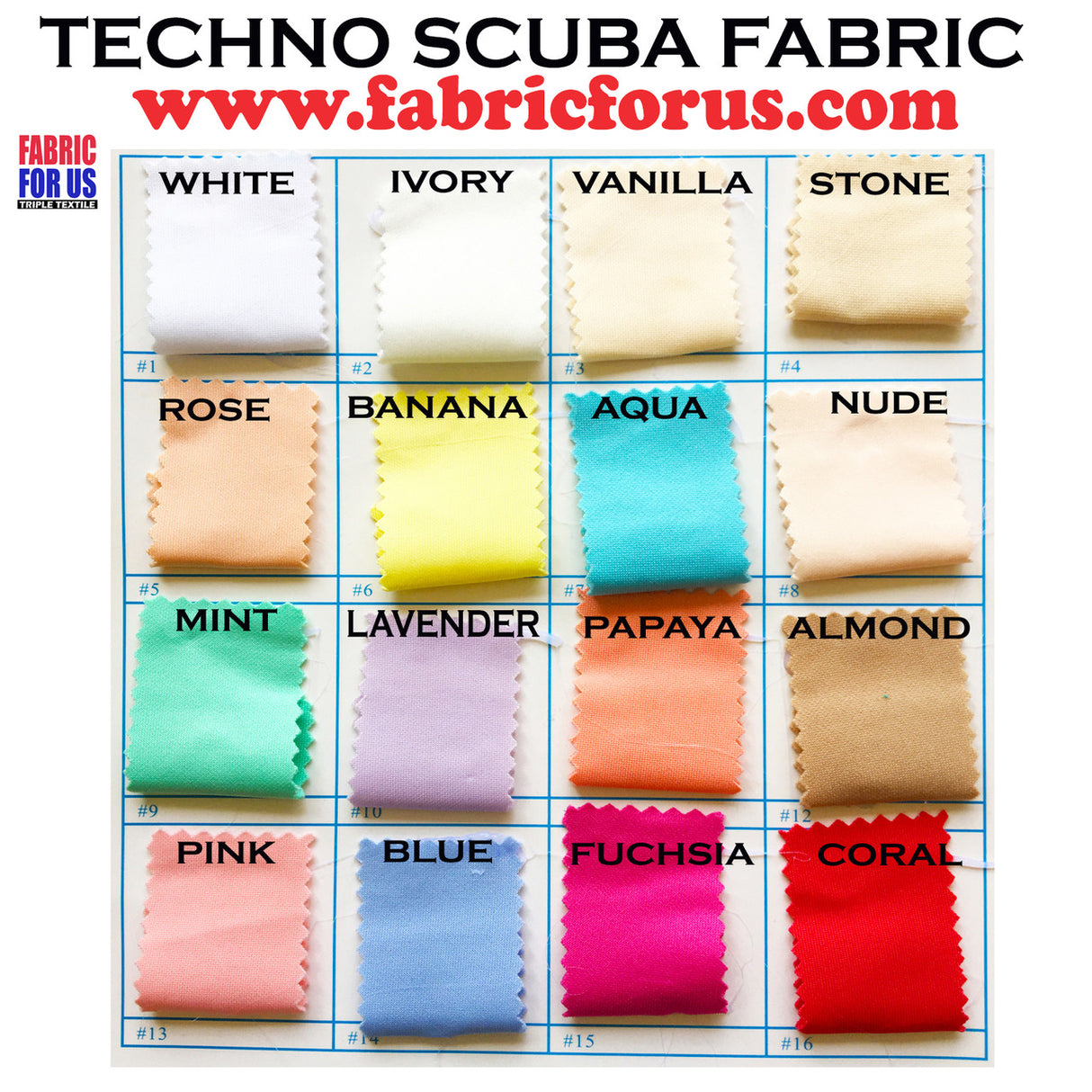 Techno Scuba Fabric - 95% Poly 5% Spandex, 16 Color Set B, 58"/60" Width (50 Yards)