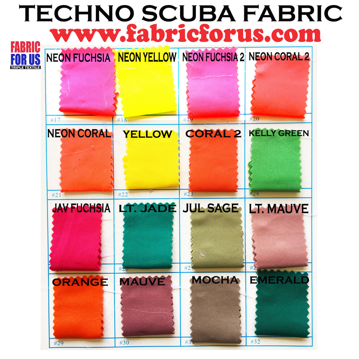 Techno Scuba Polyester Spandex Fabric - Stretch, 58"/60" Wide, 16 Color Set D