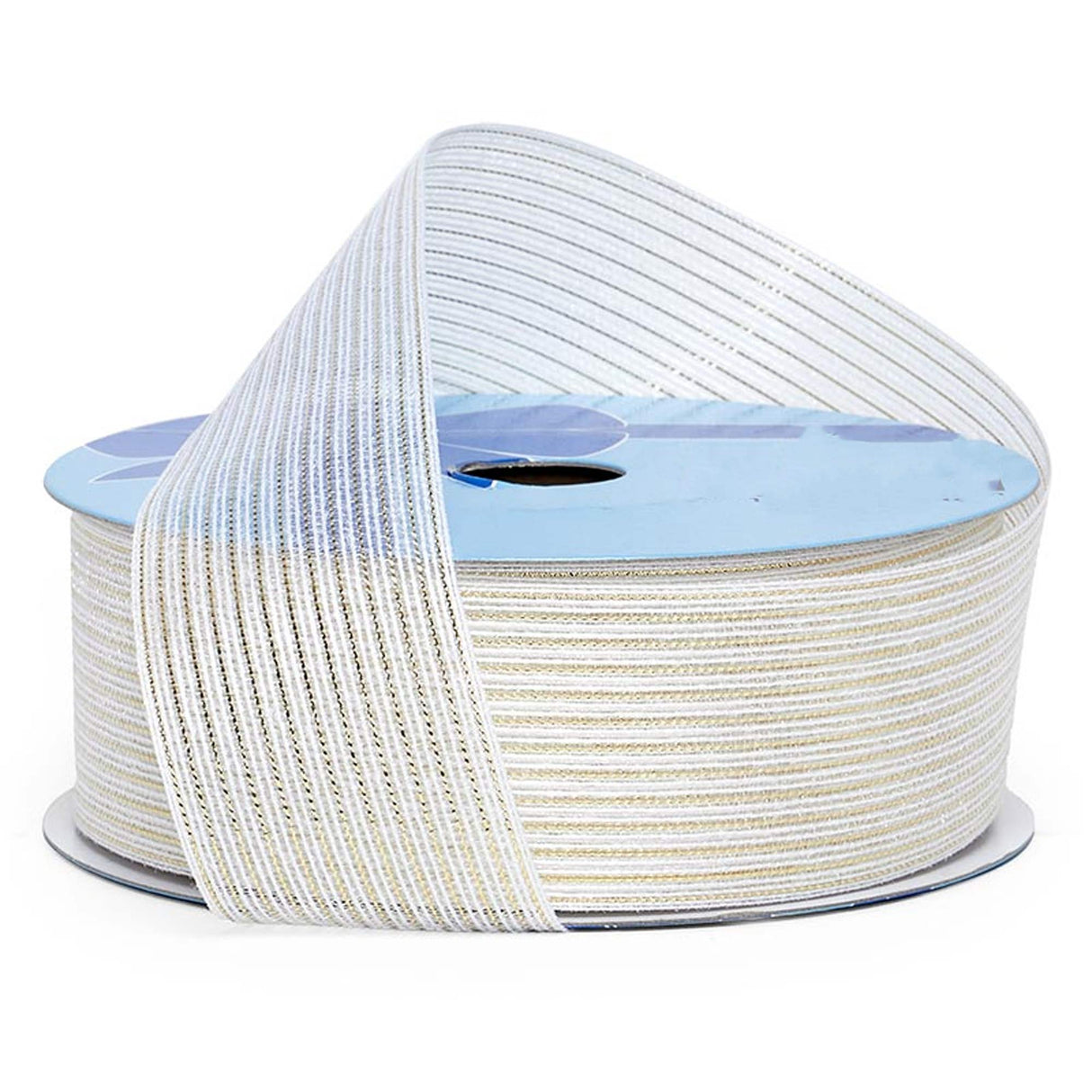 Open Weave Metallic Striped Ribbon 1 1/2 '' X 20 yd White Color 1 / roll