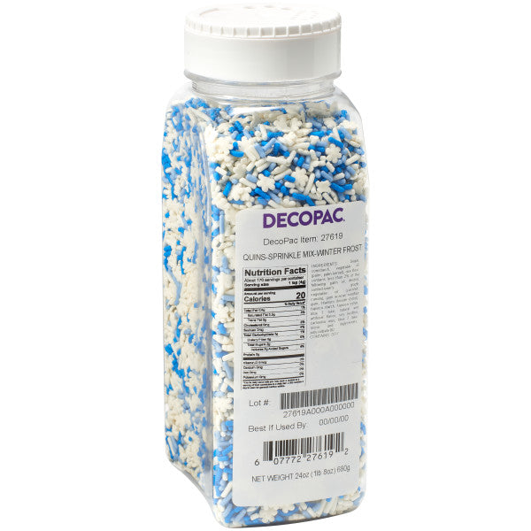 DecoPac Winter Frost Sprinkle Mix Quinsn Jimmies Sprinkles 24 oz. handheld container