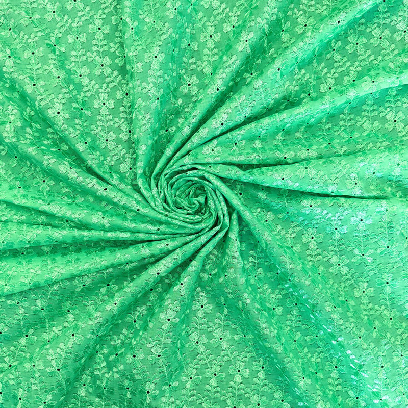 Heavy Eyelet Polyester Cotton Fabric - Seafoam Floral Embroidery, 41"-42" Width