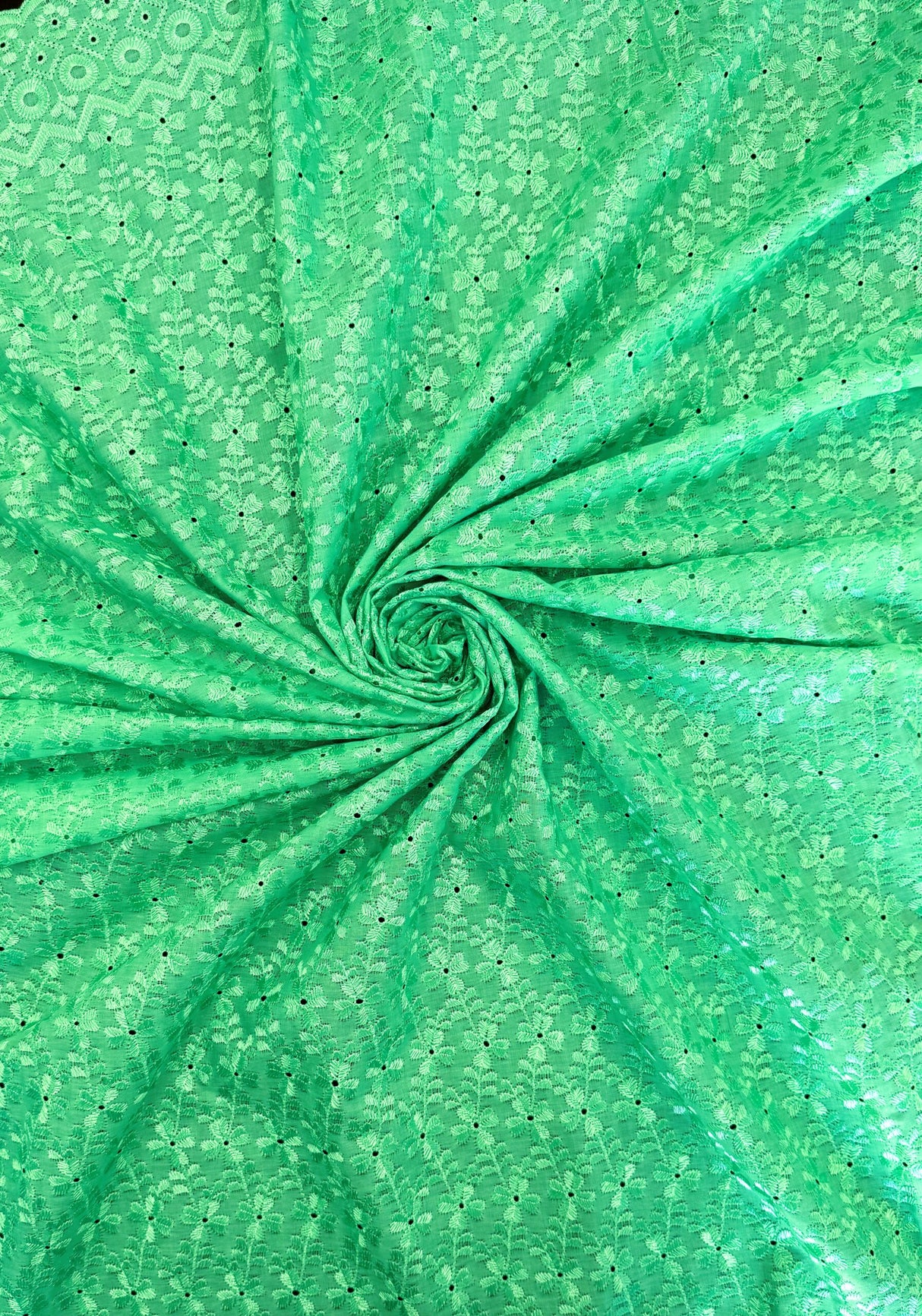 Heavy Eyelet Polyester Cotton Fabric - Seafoam Floral Embroidery, 41"-42" Width