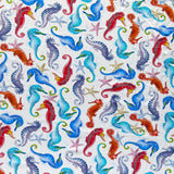 Swim Knit Nylon Spandex Seahorses on White