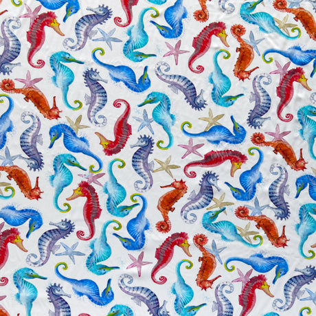 Swim Knit Nylon Spandex Seahorses on White