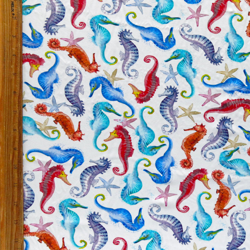 Swim Knit Nylon Spandex Seahorses on White