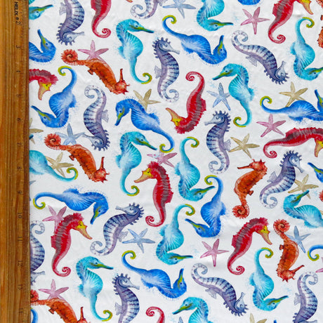 Swim Knit Nylon Spandex Seahorses on White