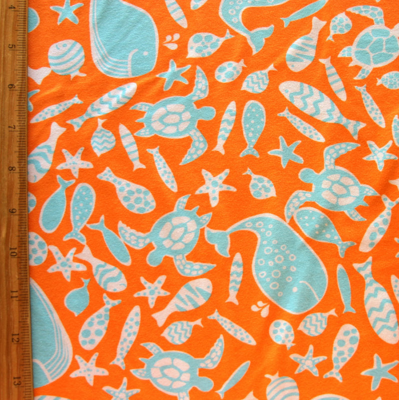 Microfiber Boardshort Fabric Sealife on Orange