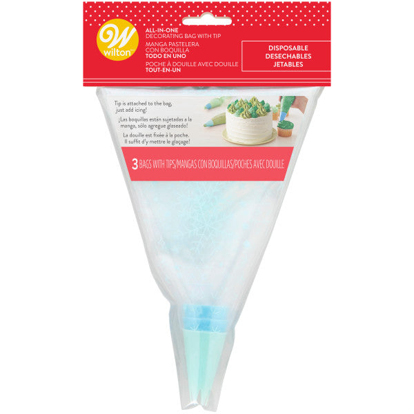Wilton All-in-One Disposable Decorating Bags with Star and Drop Flower Tips – 3 Count
