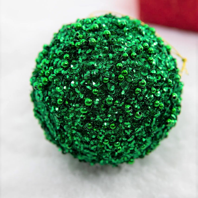 3.5" Glitter Ball Ornament - Green