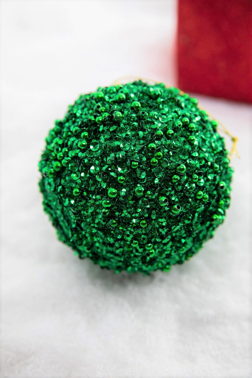 3.5" Glitter Ball Ornament - Green