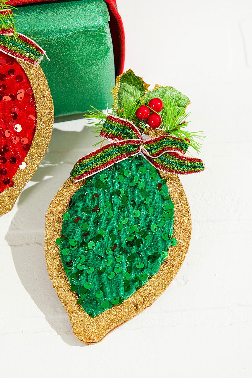 8" Wood & Sequin Drop Ornament
