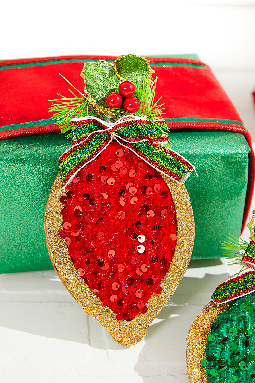8" Wood & Sequin Drop Ornament