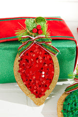 8" Wood & Sequin Drop Ornament