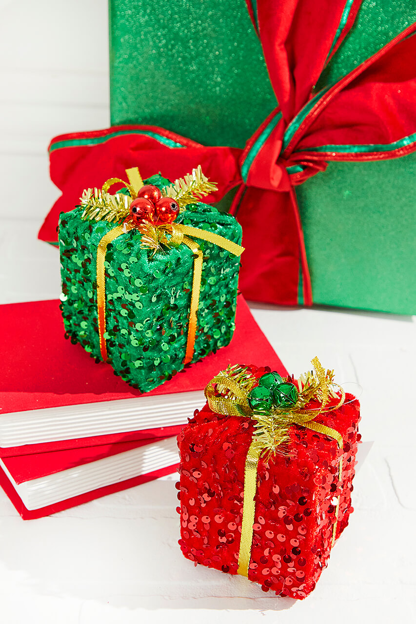 4" Sequin Gift Box Ornament
