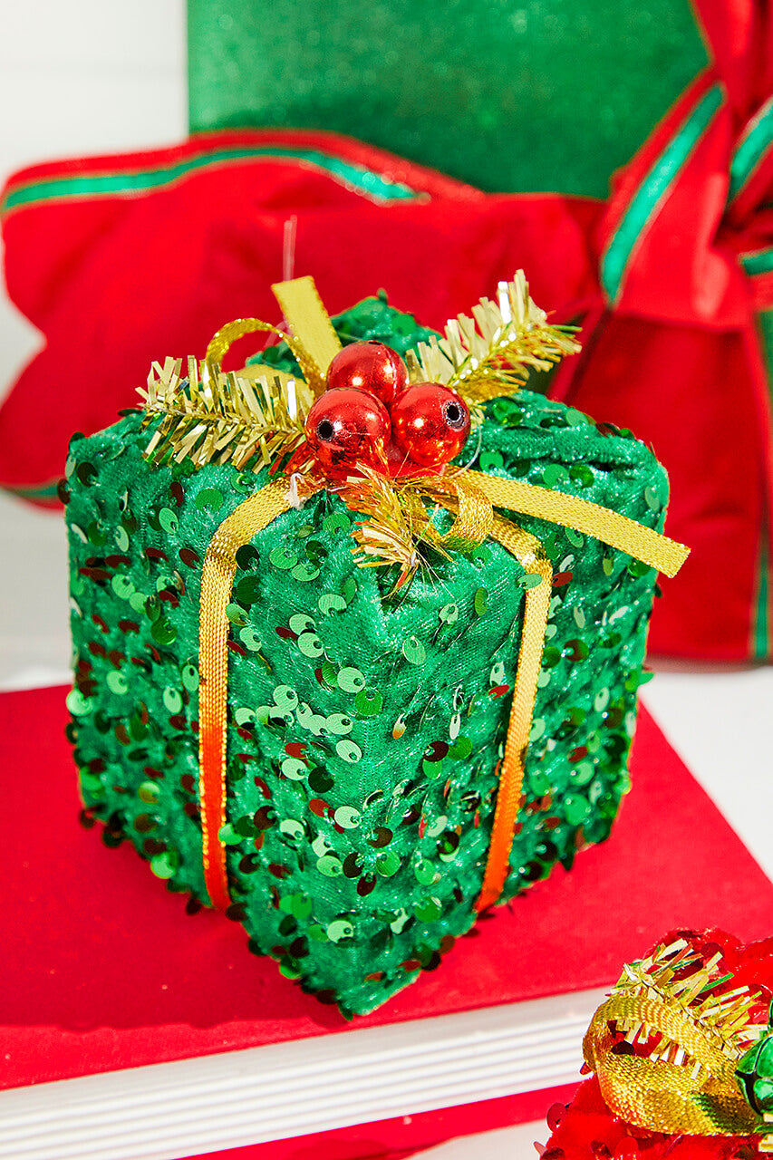 4" Sequin Gift Box Ornament
