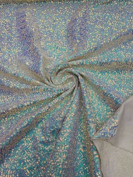 Sequin Spandex Fabric - Iridescent Mini Glitz Sequins, 54" Width (1 Yard)