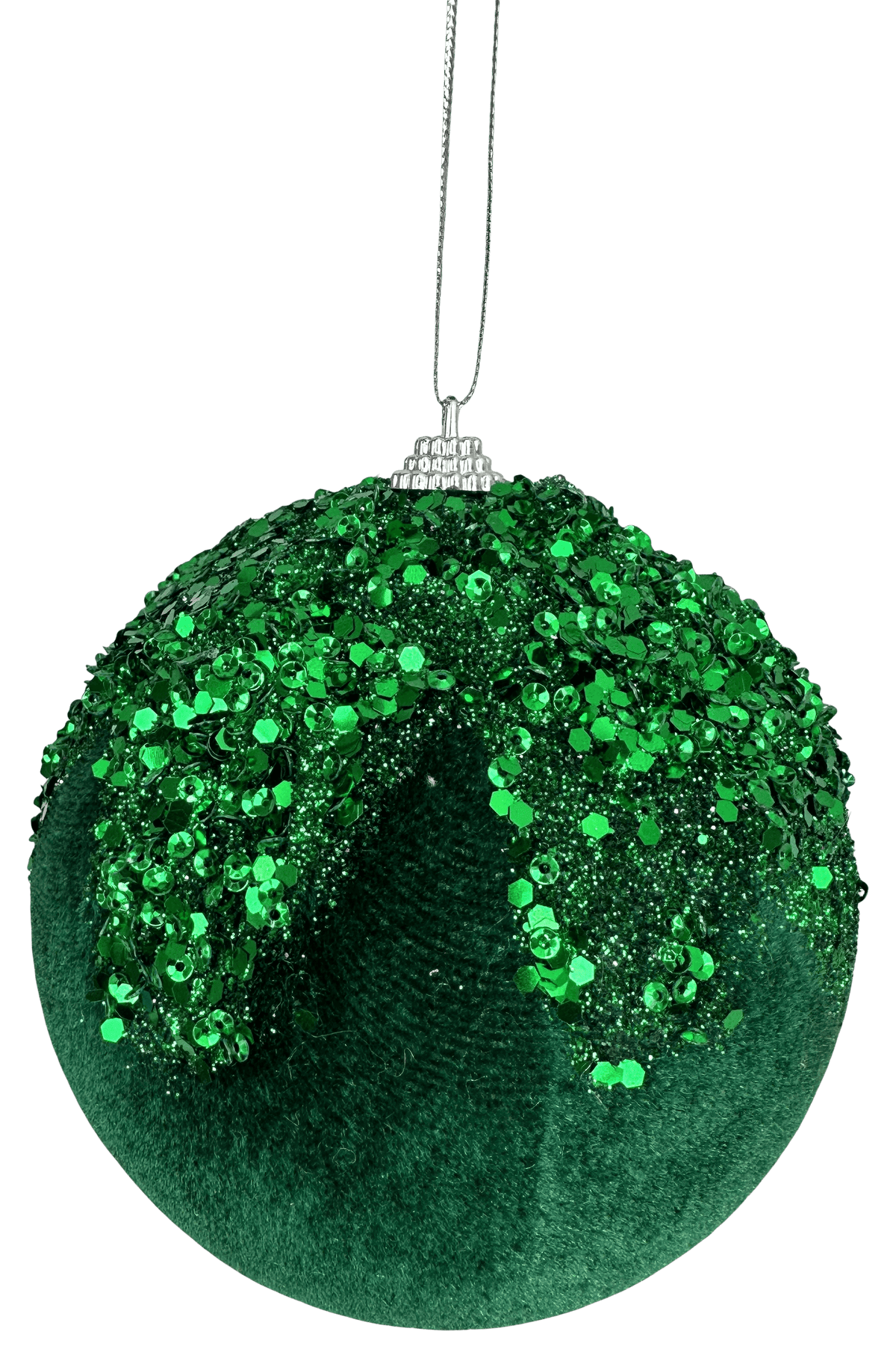 5" Emerald Sequin Velvet Ball Ornament