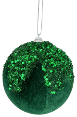 5" Emerald Sequin Velvet Ball Ornament