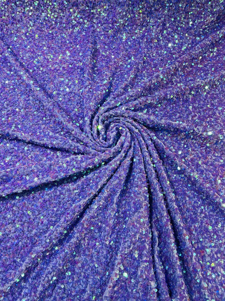 All-Over 5Mm Shiny Sequins Stretch Velvet Fabric - Sequins On Velvet, 54" Width (1 Yard)