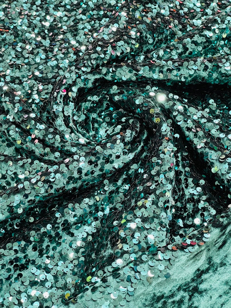 All-Over 5Mm Shiny Sequins Stretch Velvet Fabric - Sequins On Velvet, 54" Width (1 Yard)