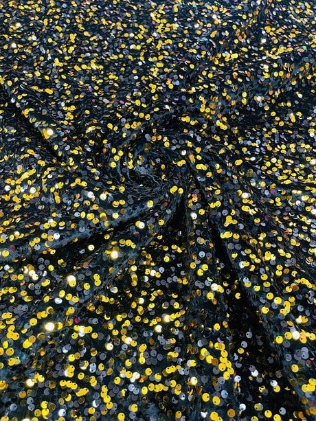 All-Over 5Mm Shiny Sequins Stretch Velvet Fabric - Sequins On Velvet, 54" Width (1 Yard)