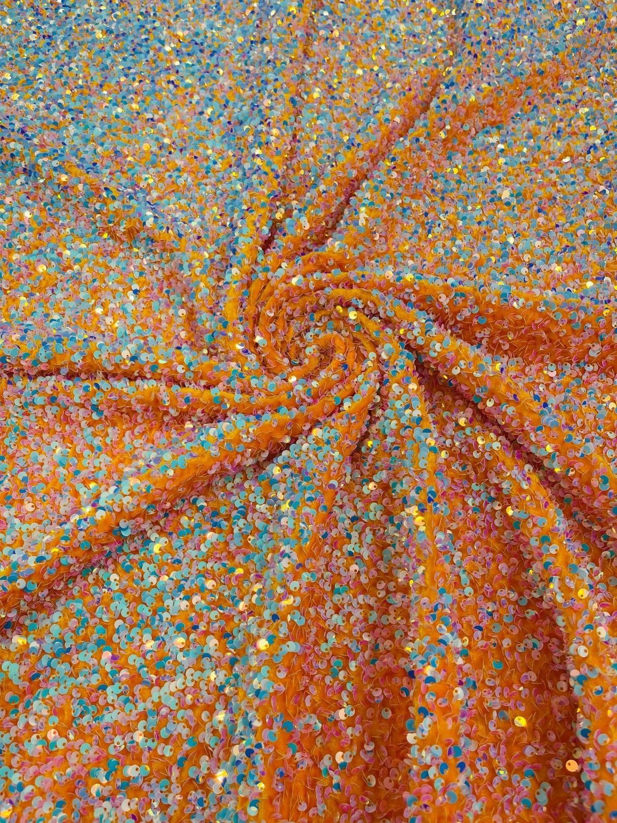 All-Over 5Mm Shiny Sequins Stretch Velvet Fabric - Sequins On Velvet, 54" Width (1 Yard)