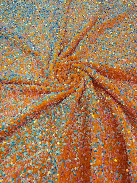 All-Over 5Mm Shiny Sequins Stretch Velvet Fabric - Sequins On Velvet, 54" Width (1 Yard)
