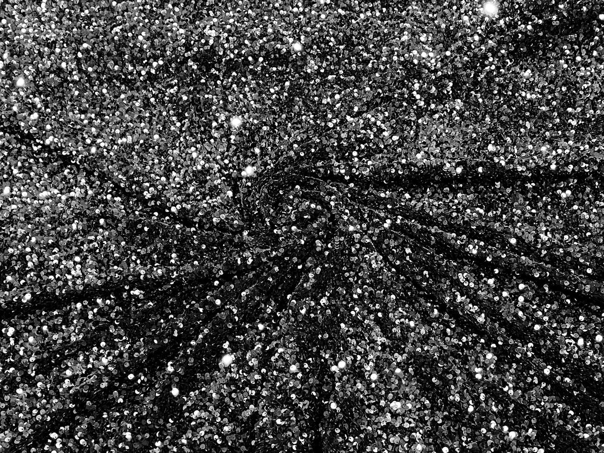 All-Over 5Mm Shiny Sequins Stretch Velvet Fabric - Sequins On Velvet, 54" Width (1 Yard)