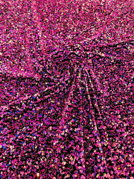 All-Over 5Mm Shiny Sequins Stretch Velvet Fabric - Sequins On Velvet, 54" Width (1 Yard)