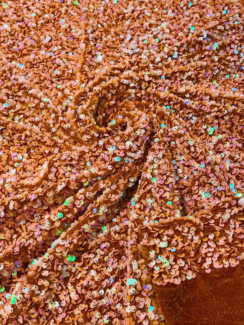 All-Over 5Mm Shiny Sequins Stretch Velvet Fabric - Sequins On Velvet, 54" Width (1 Yard)