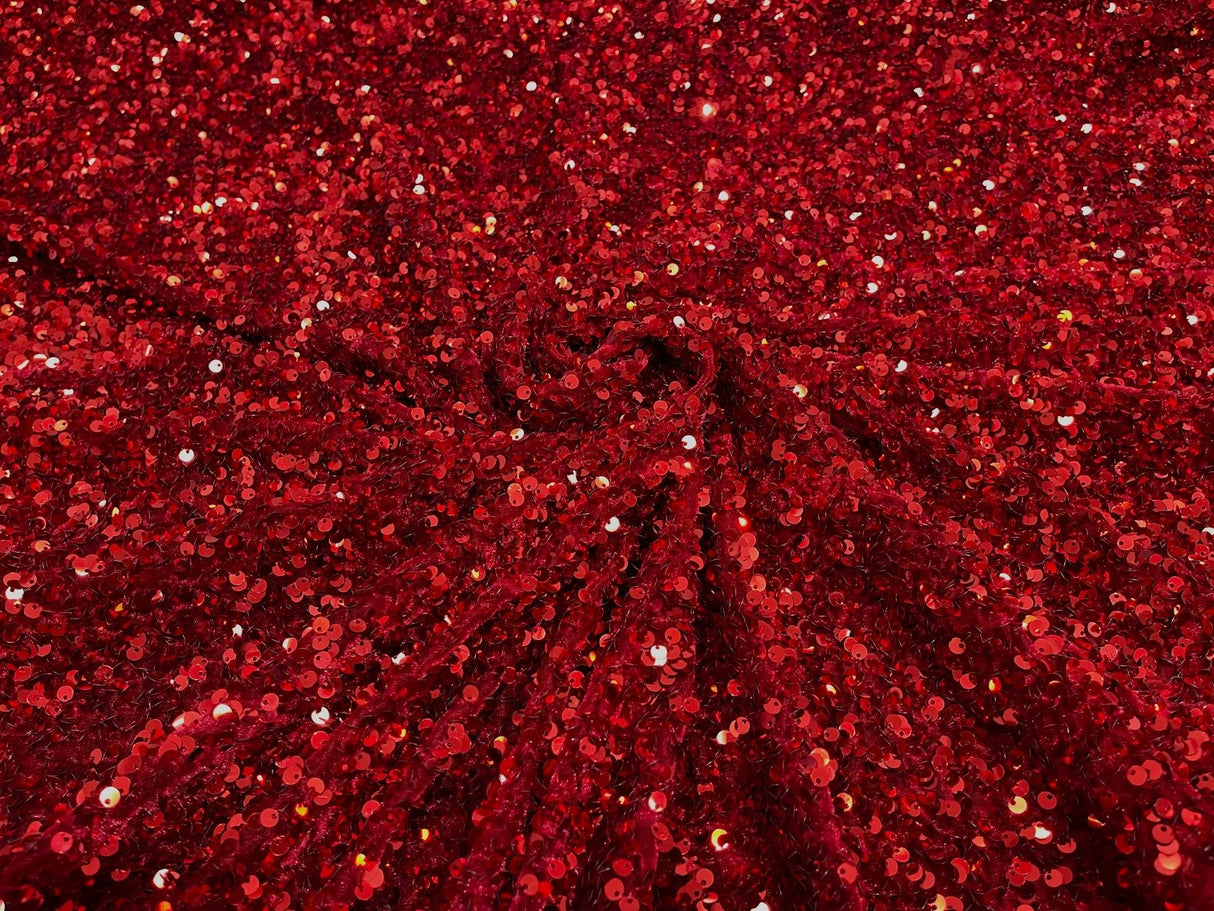 All-Over 5Mm Shiny Sequins Stretch Velvet Fabric - Sequins On Velvet, 54" Width (1 Yard)