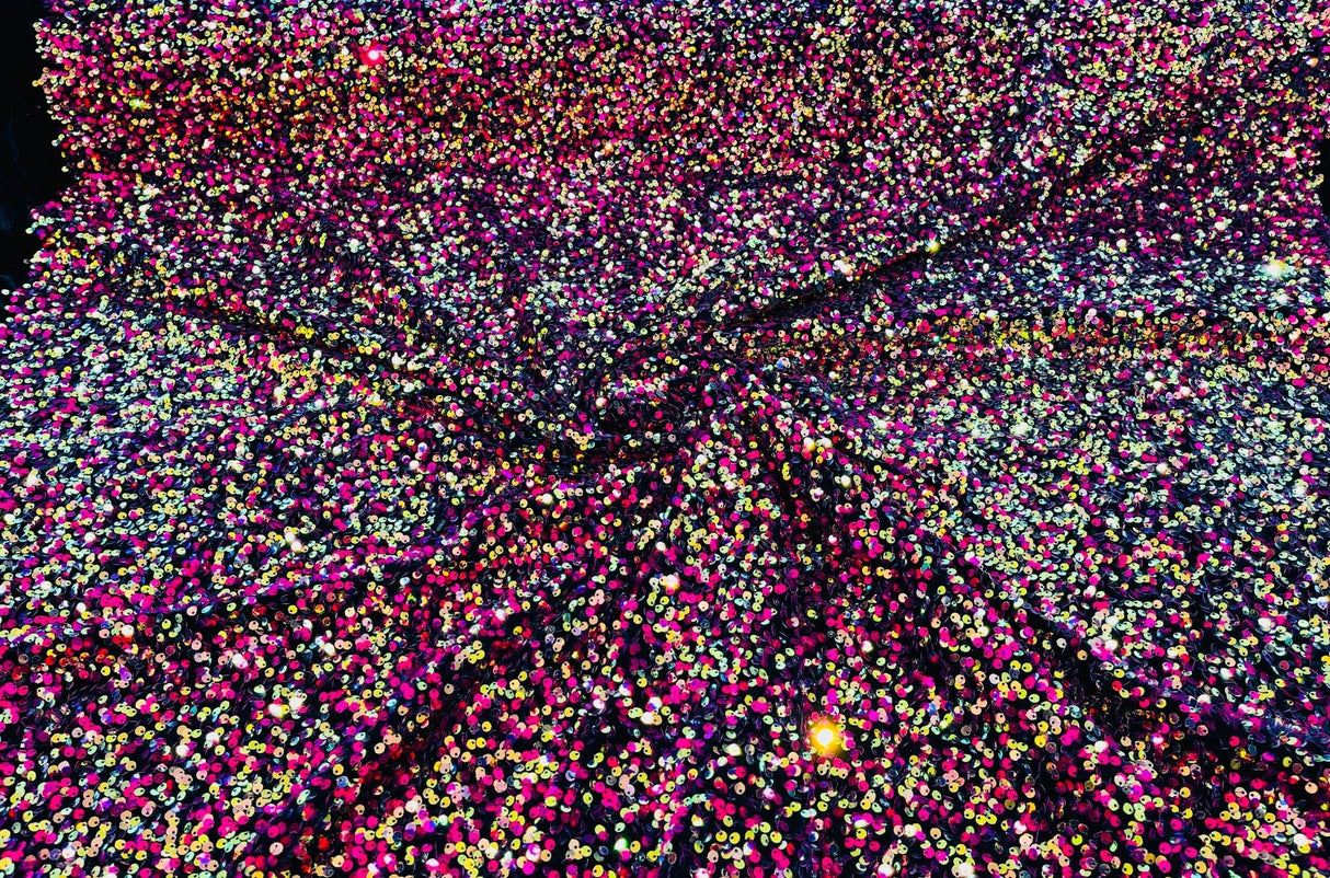 All-Over 5Mm Shiny Sequins Stretch Velvet Fabric - Sequins On Velvet, 54" Width (1 Yard)