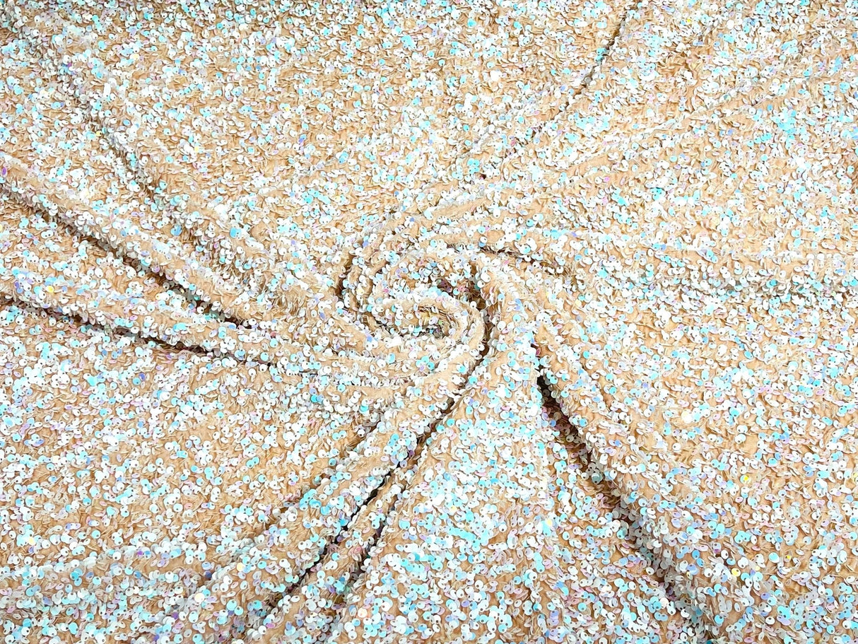 All-Over 5Mm Shiny Sequins Stretch Velvet Fabric - Sequins On Velvet, 54" Width (1 Yard)