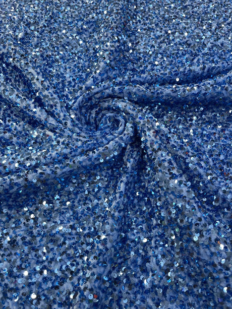 All-Over 5Mm Shiny Sequins Stretch Velvet Fabric - Sequins On Velvet, 54" Width (1 Yard)