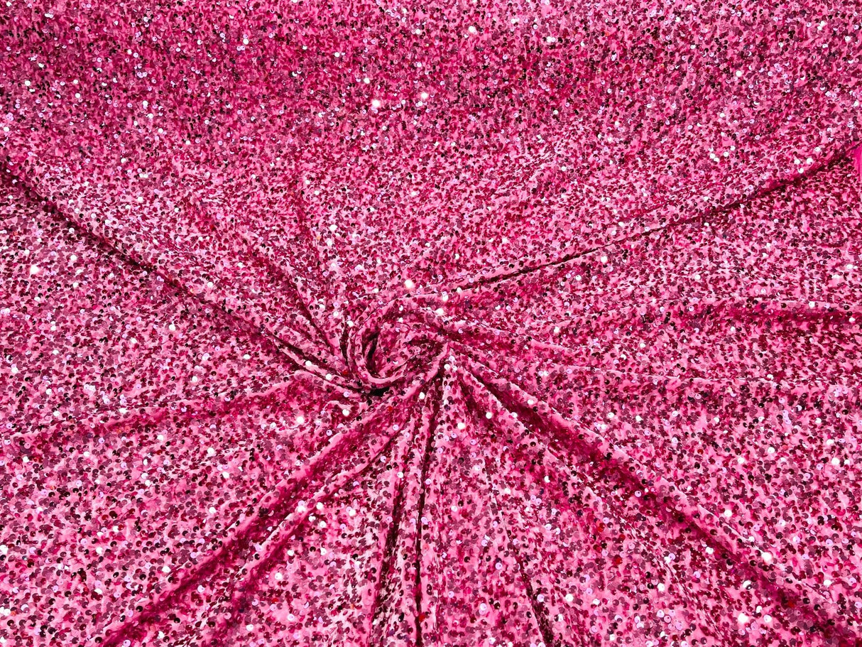 All-Over 5Mm Shiny Sequins Stretch Velvet Fabric - Sequins On Velvet, 54" Width (1 Yard)
