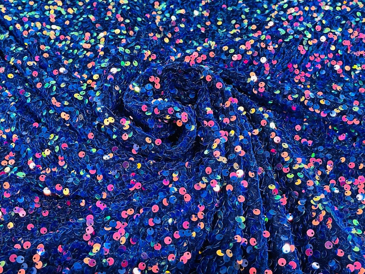 All-Over 5Mm Shiny Sequins Stretch Velvet Fabric - Sequins On Velvet, 54" Width (1 Yard)