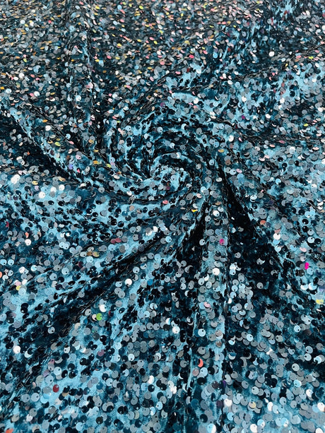 All-Over 5Mm Shiny Sequins Stretch Velvet Fabric - Sequins On Velvet, 54" Width (1 Yard)