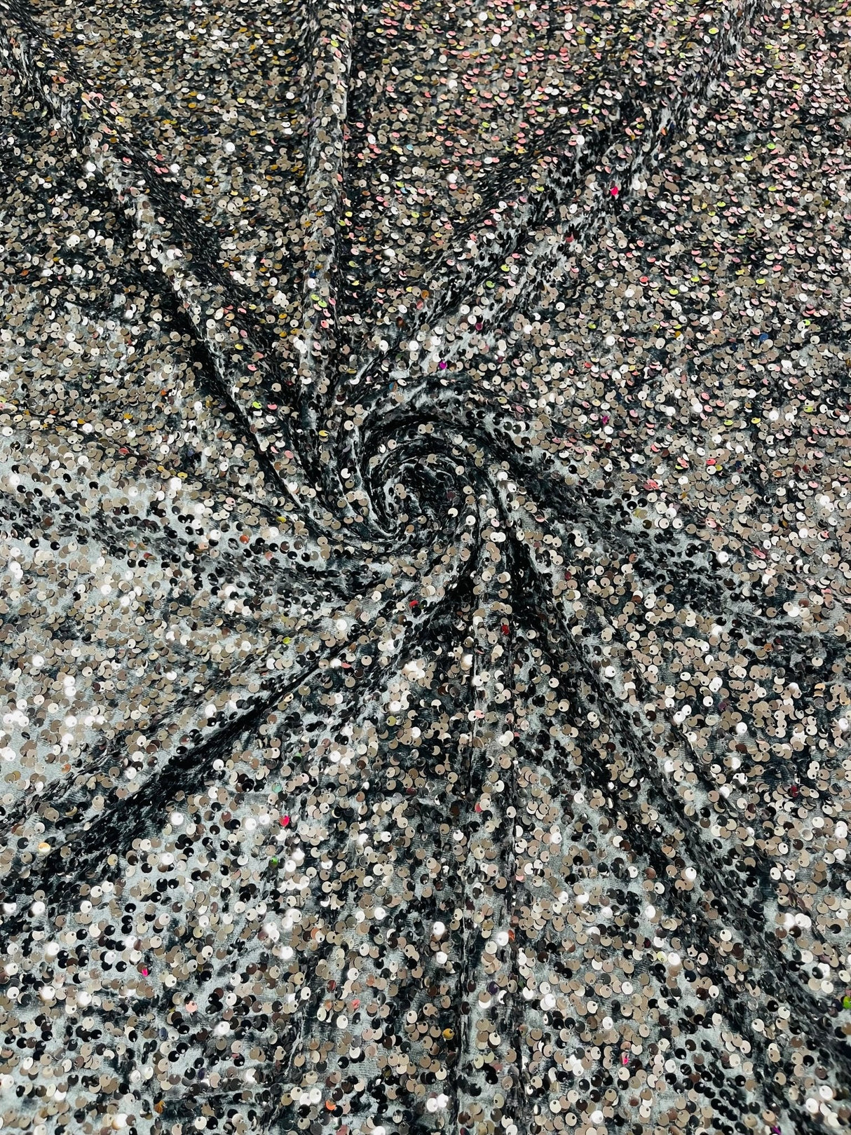 All-Over 5Mm Shiny Sequins Stretch Velvet Fabric - Sequins On Velvet, 54" Width (1 Yard)
