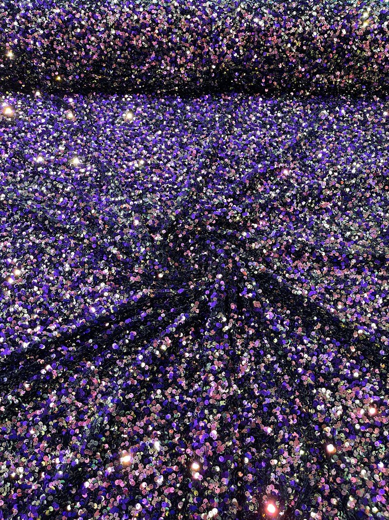 All-Over 5Mm Shiny Sequins Stretch Velvet Fabric - Sequins On Velvet, 54" Width (1 Yard)