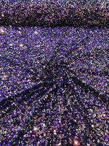 All-Over 5Mm Shiny Sequins Stretch Velvet Fabric - Sequins On Velvet, 54" Width (1 Yard)